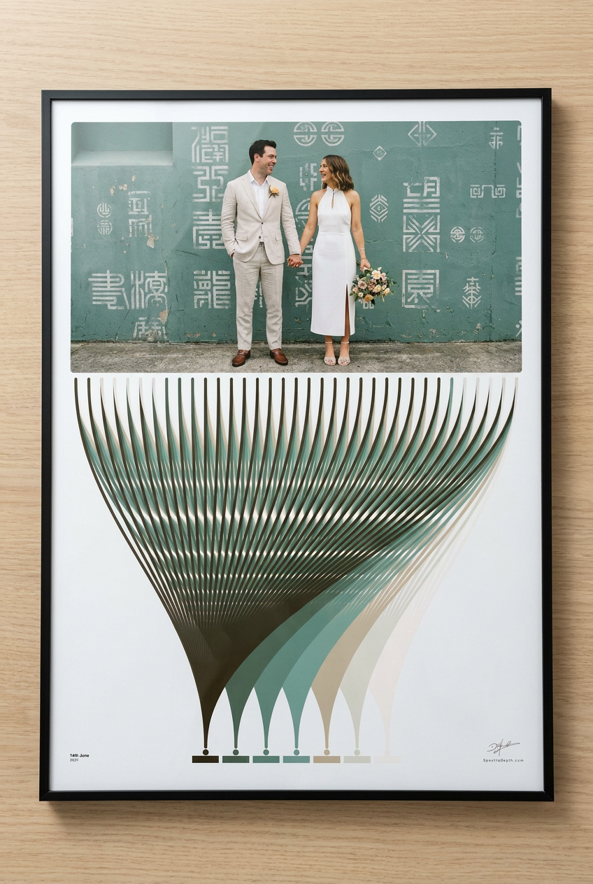 Spectra Depth Hueprint Museum-Grade Print — overhead view of the colour composition and archival paper (sold unframed)