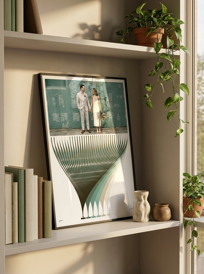 Anniversary Gift Set on a bookshelf with books, ceramics and houseplant — Hueprint as a natural part of a lived-in home
