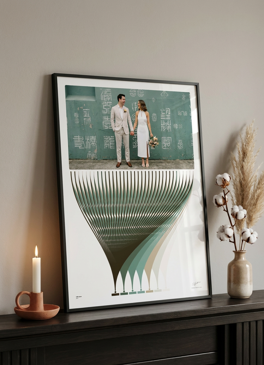 Hueprint print displayed on a mantelpiece — shown framed for context; Museum-Grade Print is sold unframed